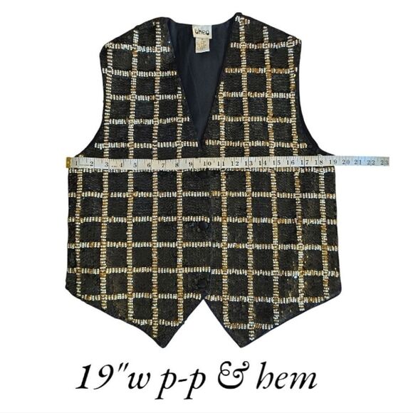 VTG 90s Black White Gold Sequins Beaded Checkered Formal Vest Medium - Picture 15 of 16